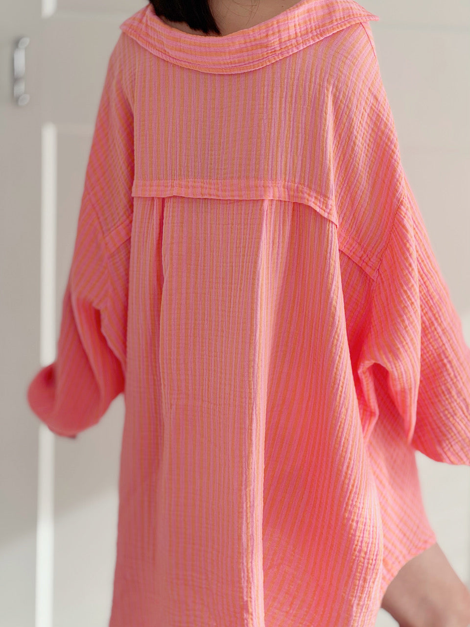 Musselin Bluse, Oversize, Streifen, Neon