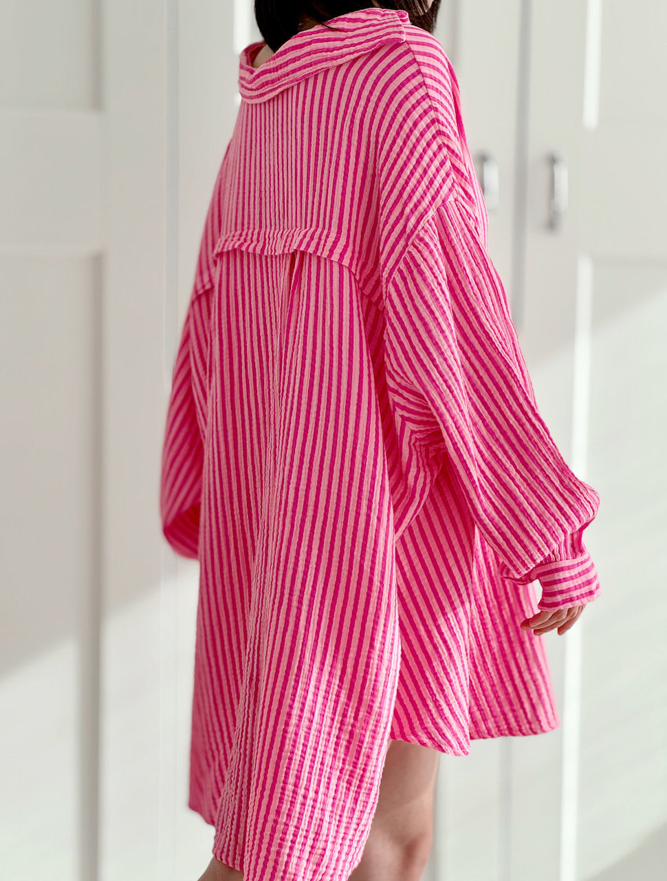 Musselin Bluse, Oversize, Streifen, 3 Farben