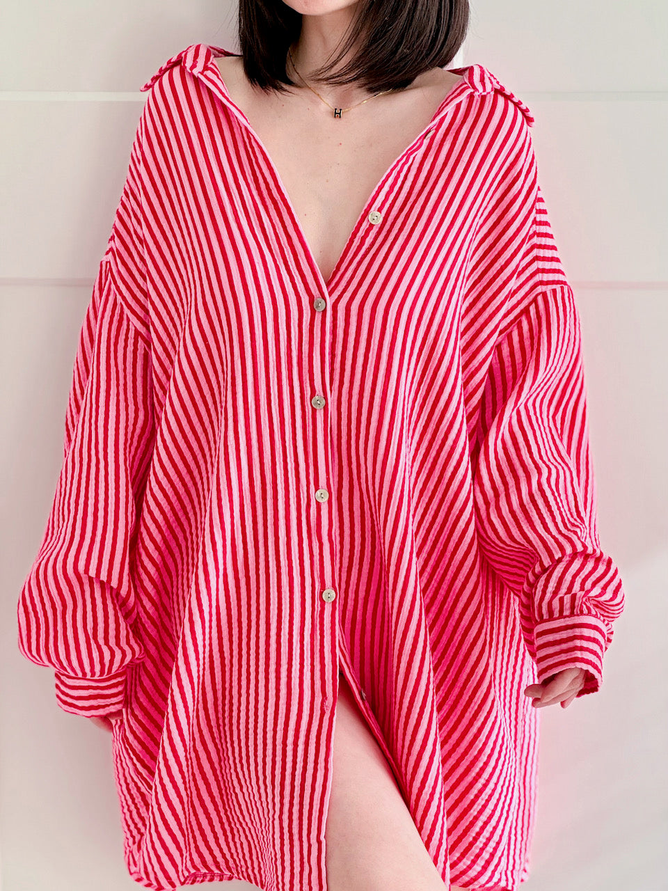 Musselin Bluse, Oversize, Streifen, 3 Farben