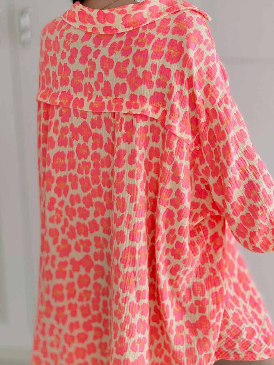 Musselin Bluse, Oversize, Gelb-Leo