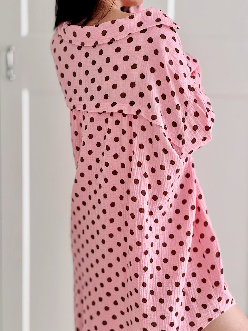 Musselin Bluse, Oversize, Polka Dots, 4 Farben