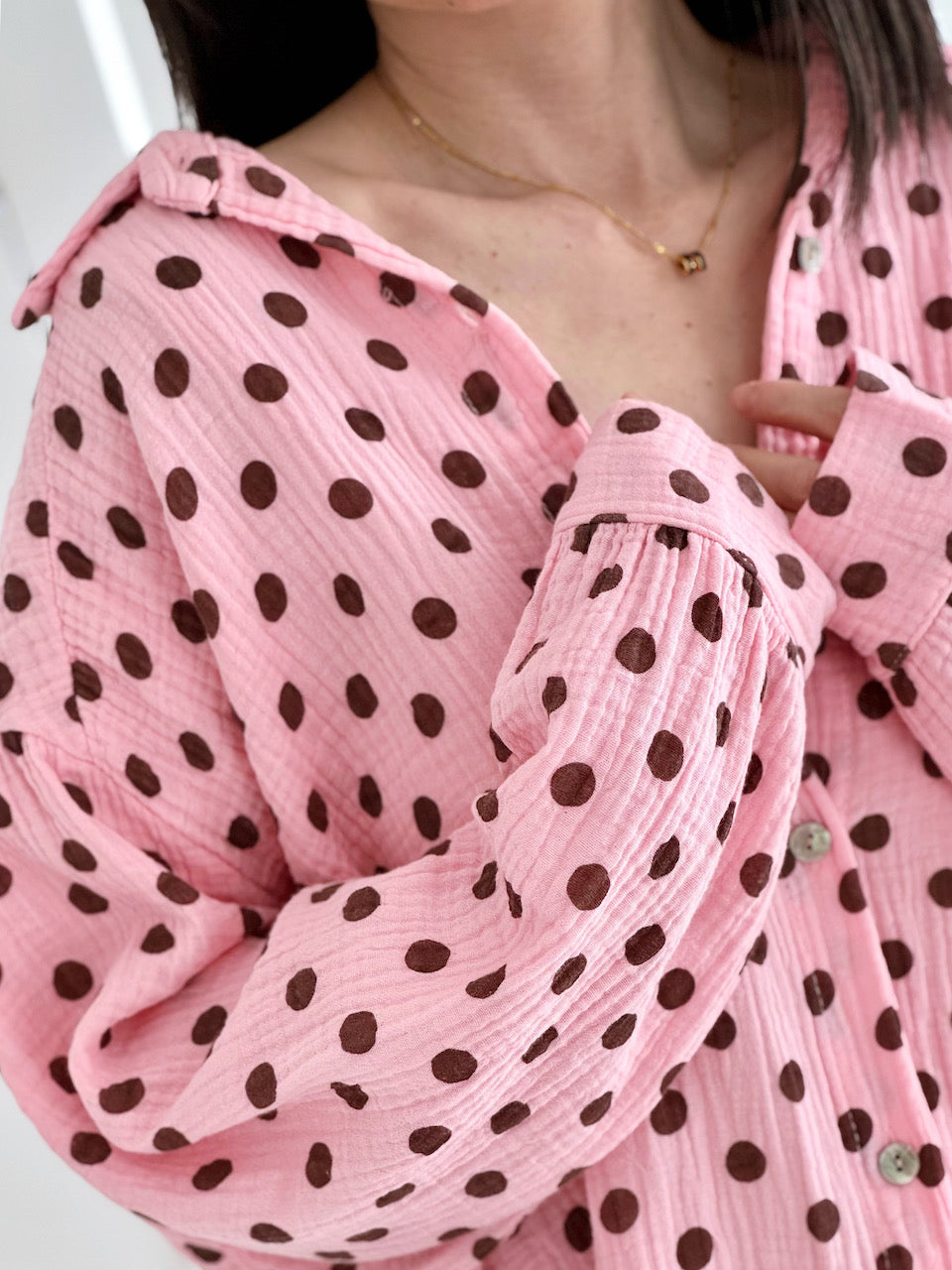 Musselin Bluse, Oversize, Polka Dots, 4 Farben
