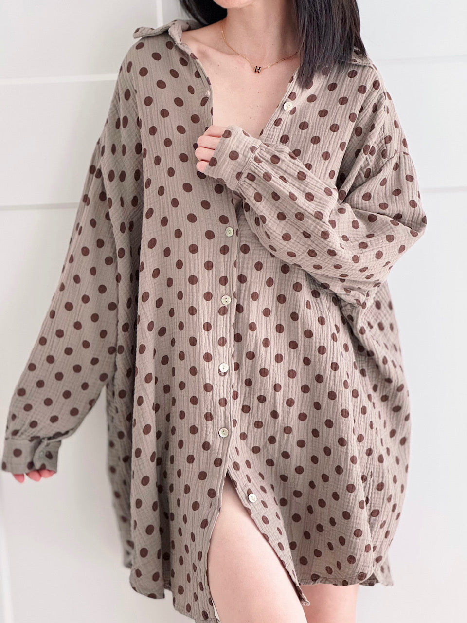 Musselin Bluse, Oversize, Polka Dots, 4 Farben