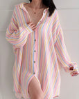 Musselin Bluse, Oversize, bunte Streifen, 2 Farben