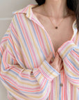 Musselin Bluse, Oversize, bunte Streifen, 2 Farben