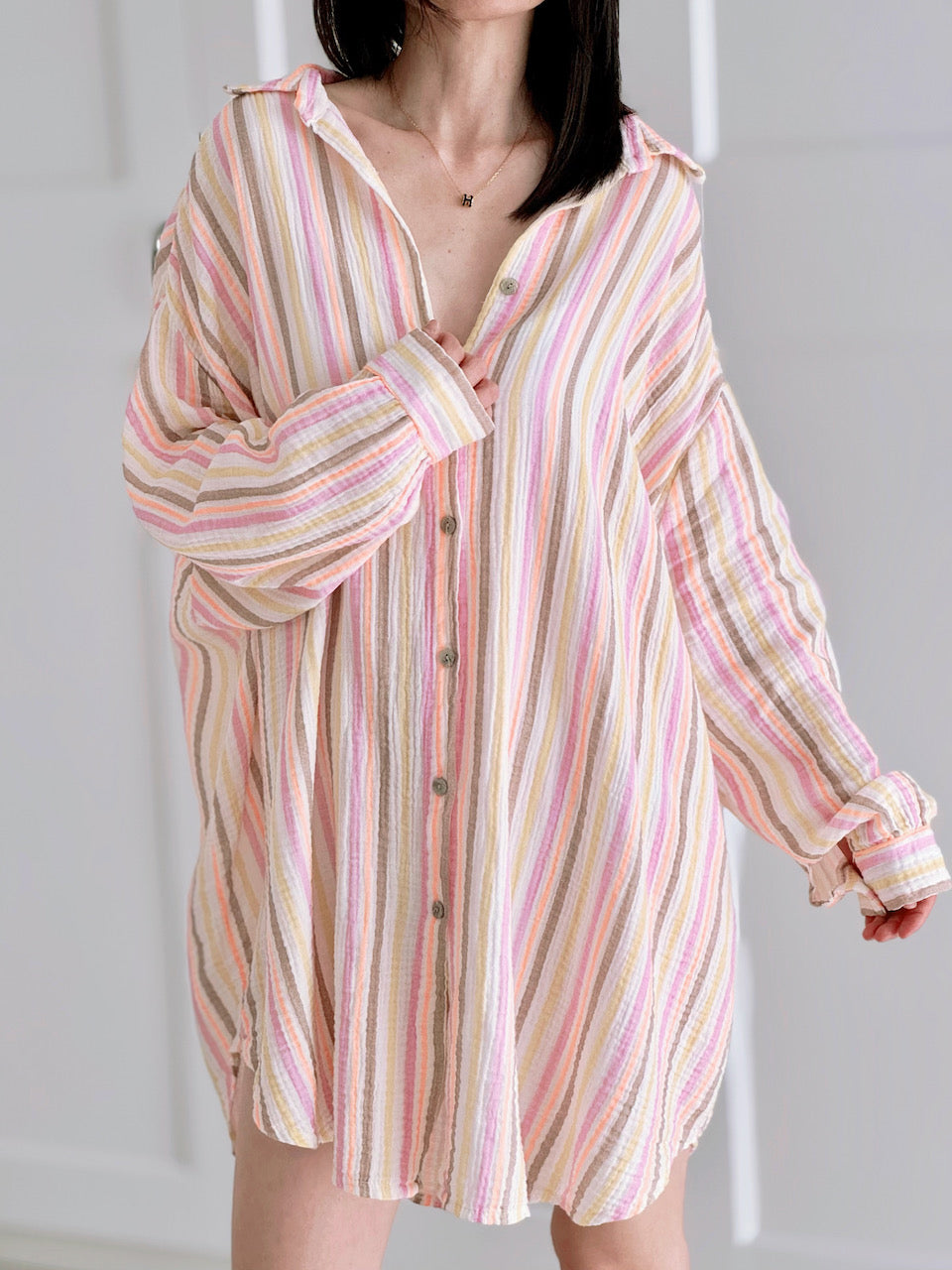 Musselin Bluse, Oversize, bunte Streifen, 2 Farben