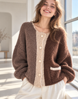 Strickjacke, Kontrast, Flauschi, Schoko
