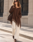 Oversize-Pullover mit Spitzensaum, 5 Farben