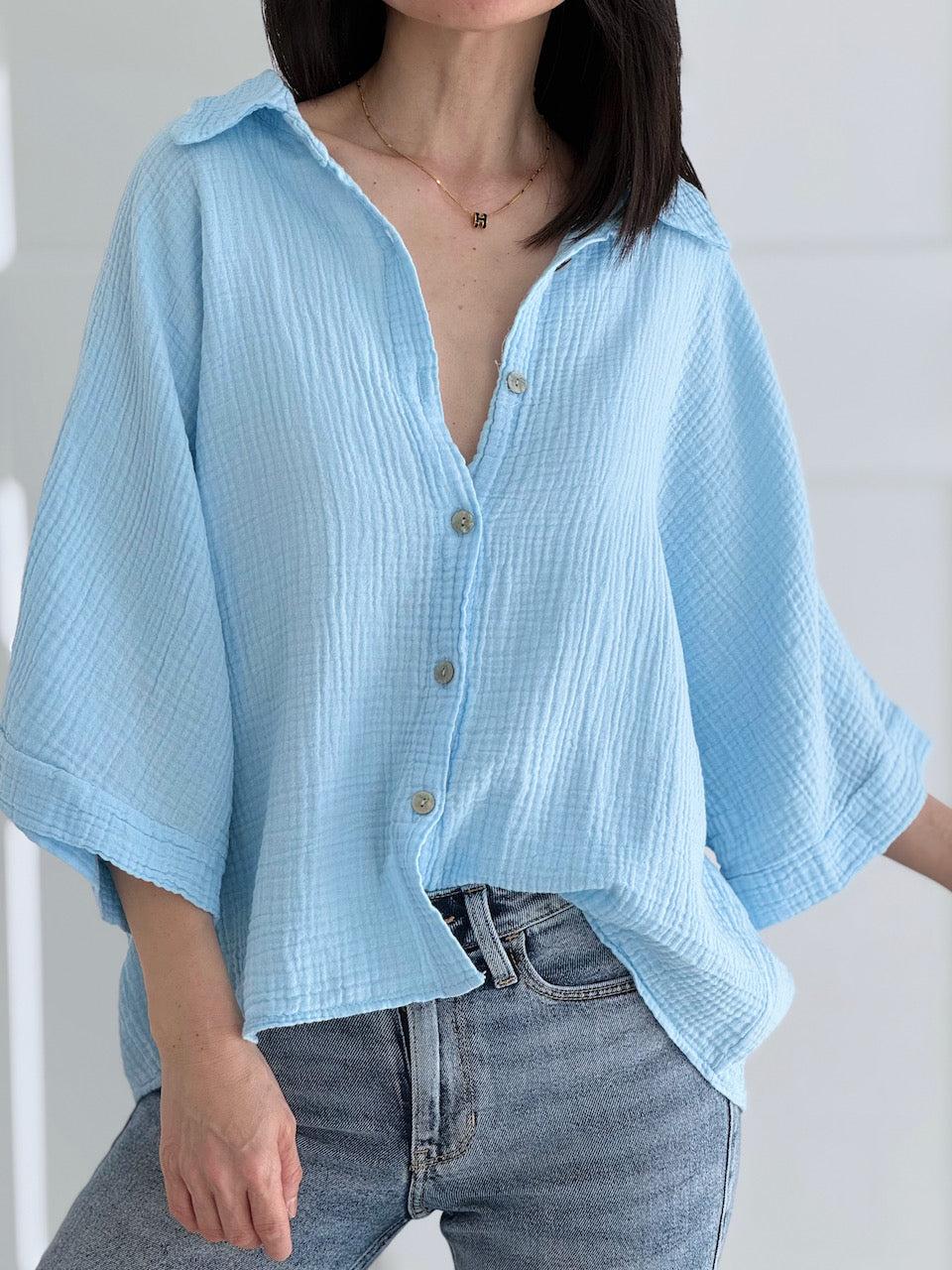 Musselin Bluse, 3/4-Ärmel, 11 Farben