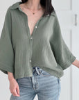 Musselin Bluse, 3/4-Ärmel, 11 Farben