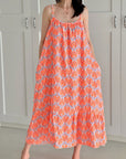 Musselin Sommerkleid, Palmblätter, Neon-Orange