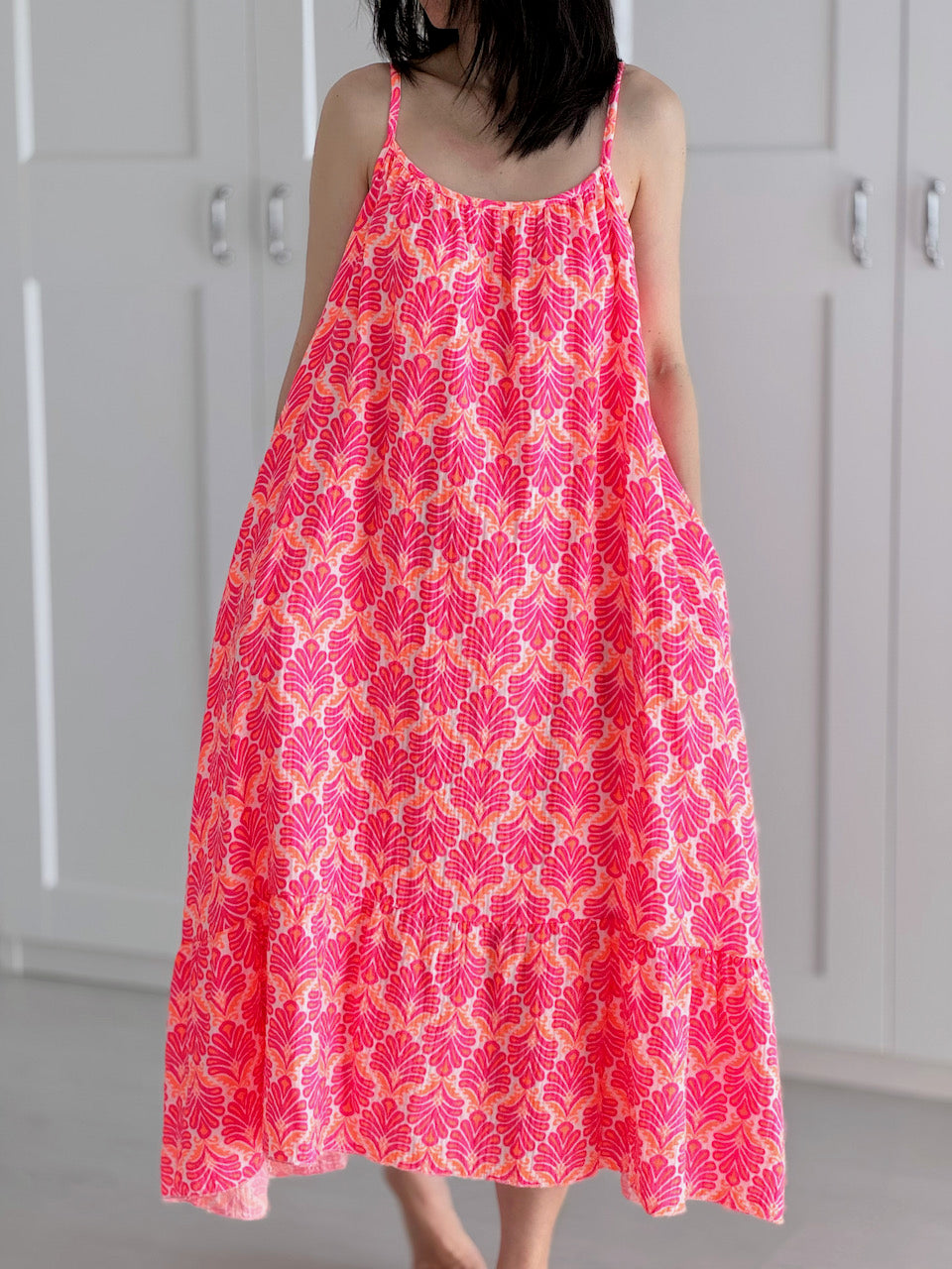 Musselin Sommerkleid, Palmblätter, 2 Farben