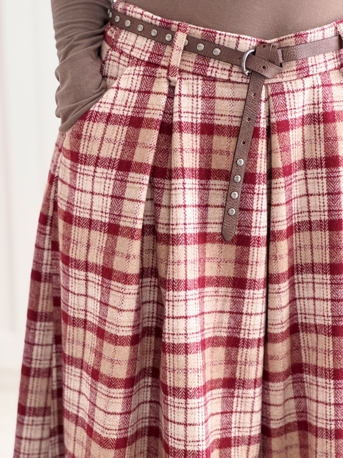 Karierte Wide-Leg-Hose, Bordeaux