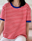T-Shirt, Streifen, Farbkragen, 3 Farben