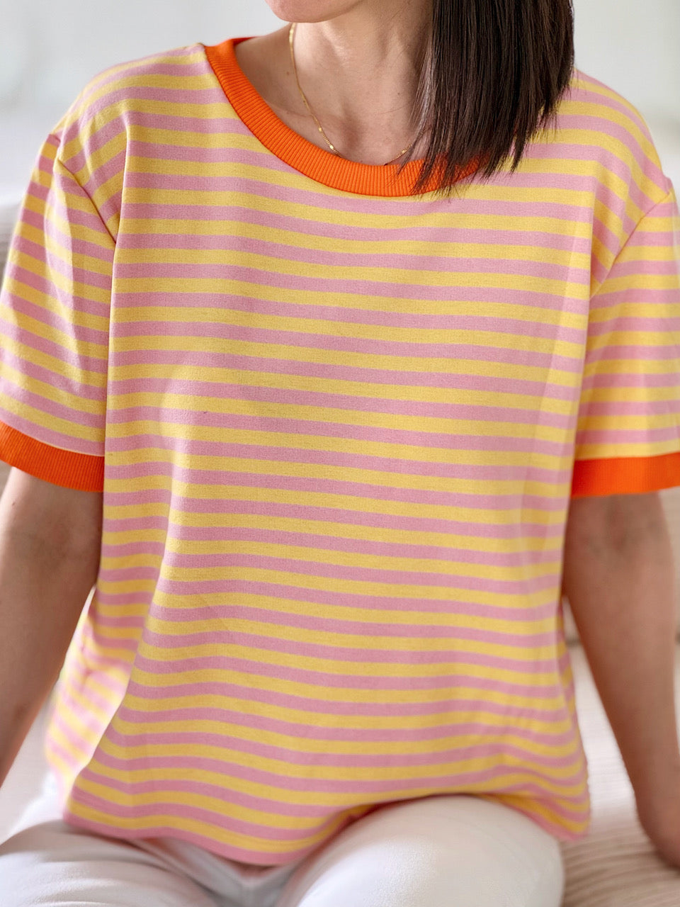 T-Shirt, Streifen, Farbkragen, 3 Farben