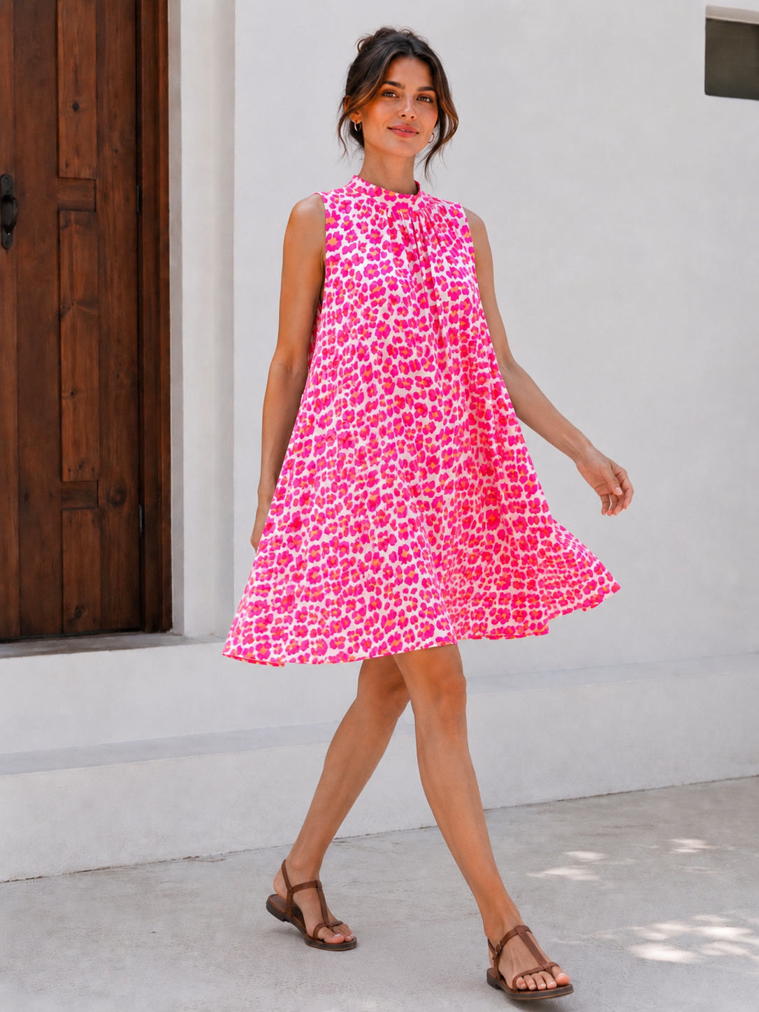 Tunika, Rückenschleife, Leo, Neon-Pink