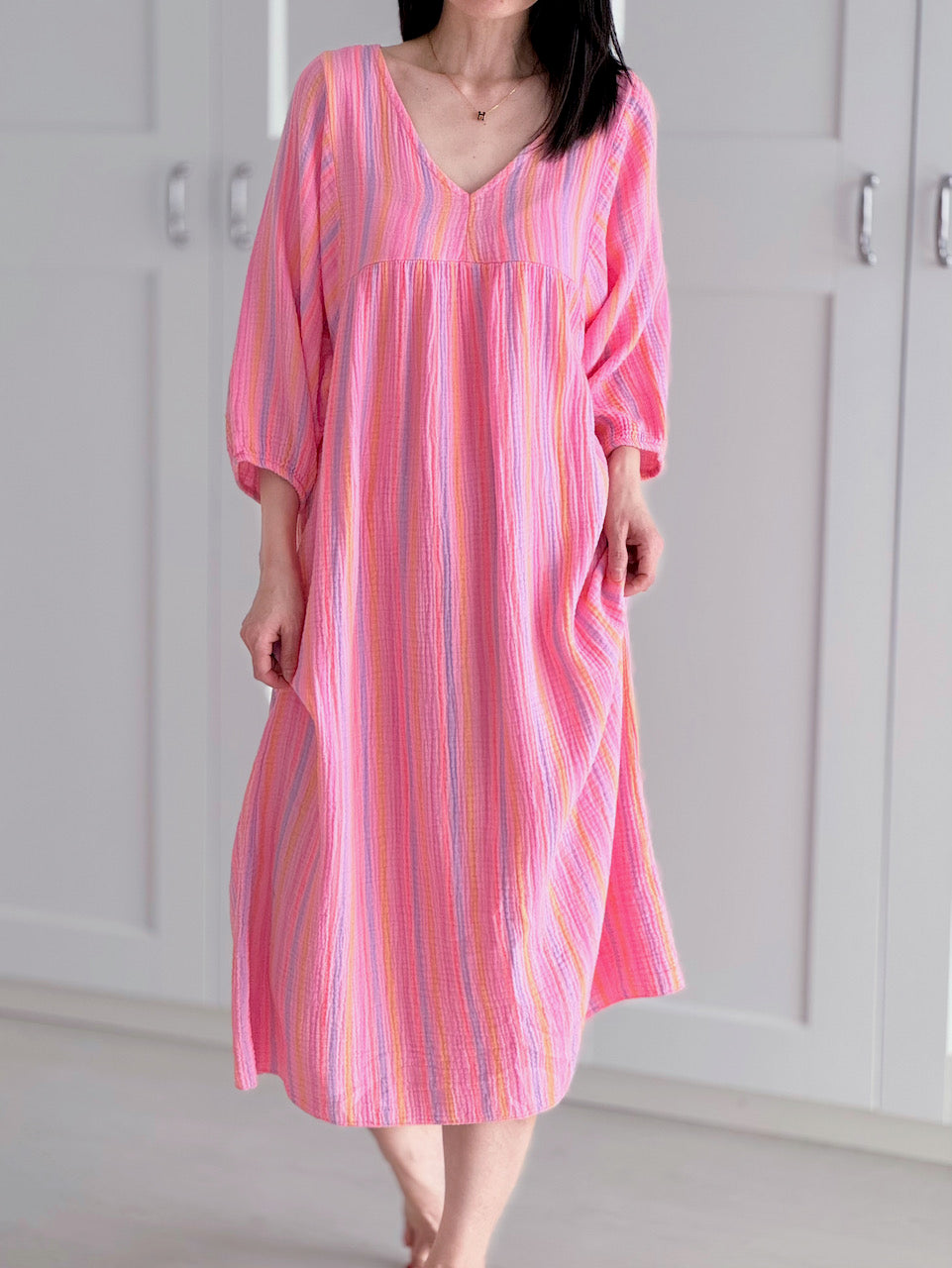 Musselin Kleid, Classic, Pink-Streifen