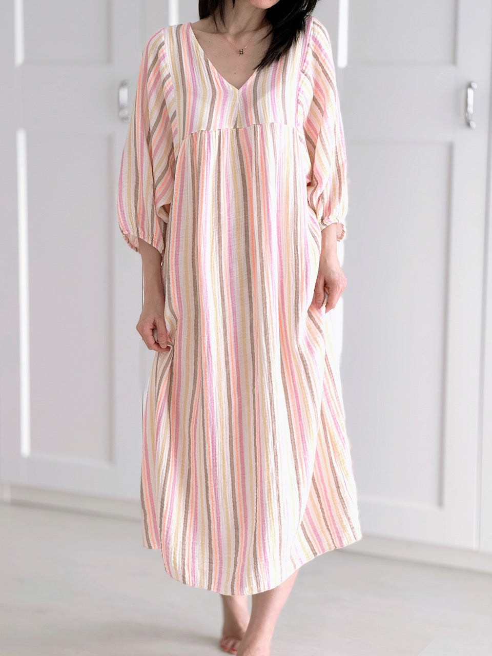 Musselin Kleid, Classic, bunte Streifen, 2 Farben