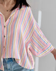 Musselin Bluse, 3/4-Ärmel, bunte Streifen, 2 Farben