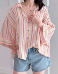 Musselin Bluse, 3/4-Ärmel, bunte Streifen, 2 Farben