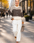 Strickjacke, Streifen, Volantbündchen, Cappuccino