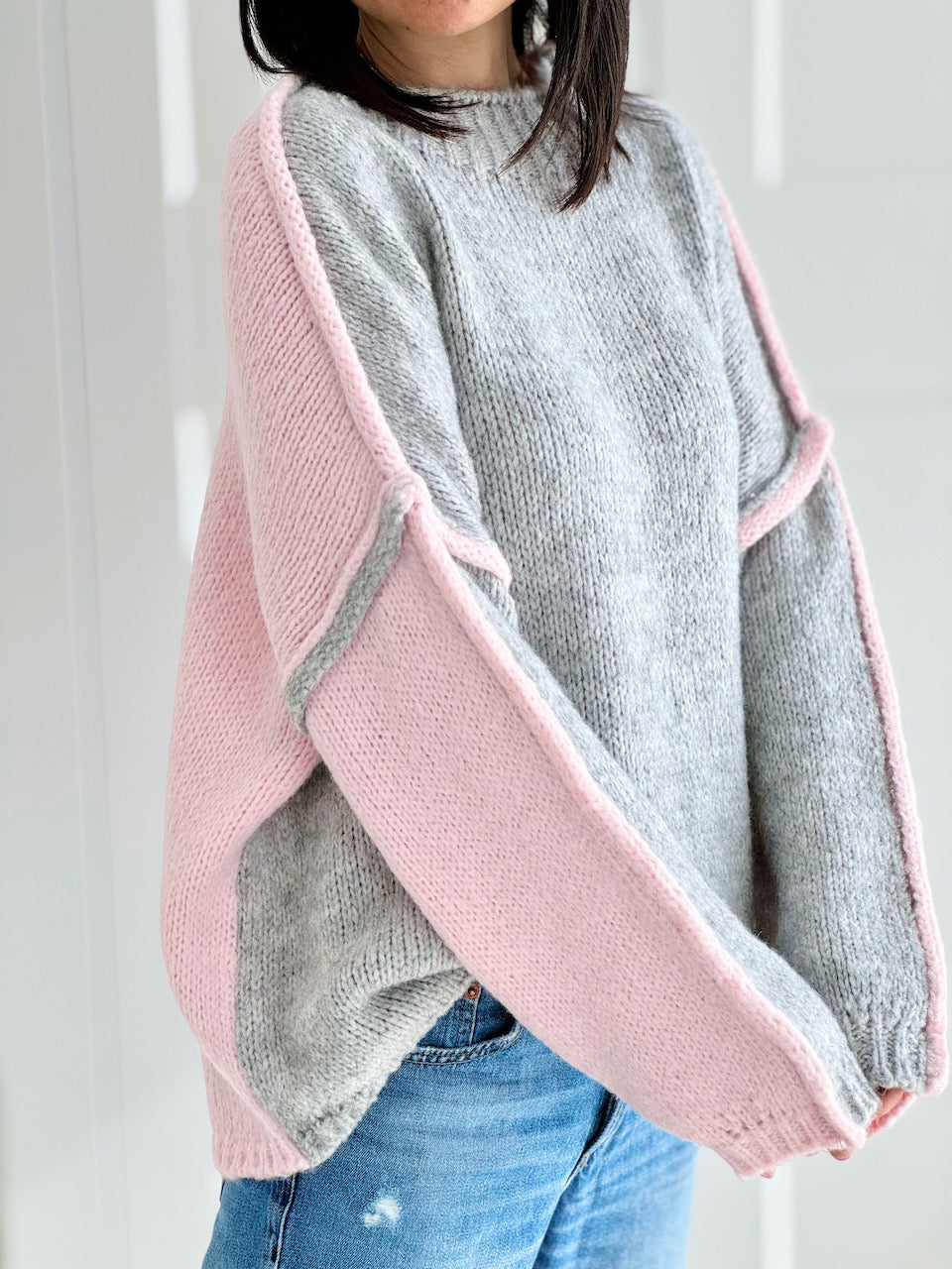 Pullover, Kontrastfarbe, Hellgrau