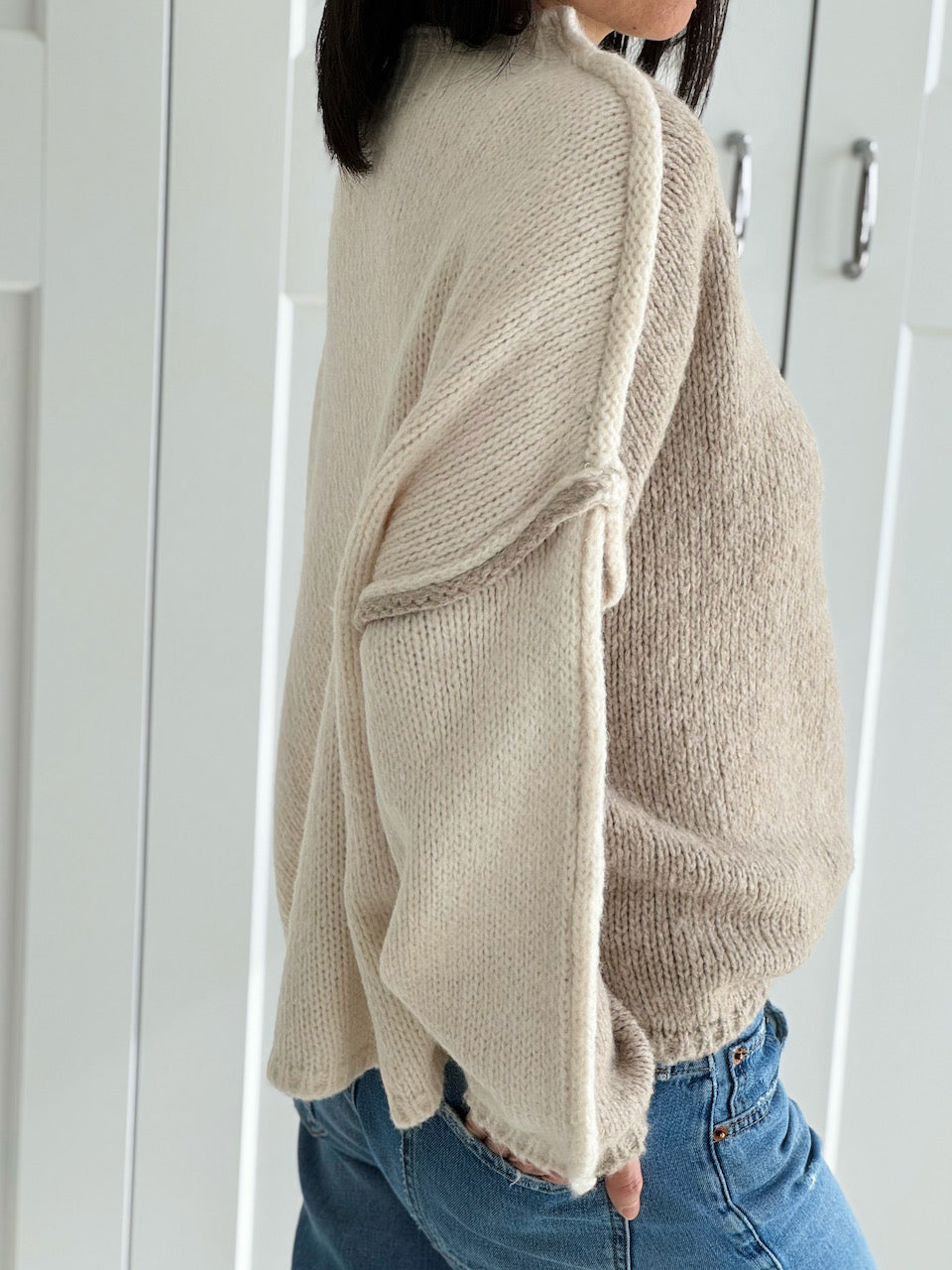 Pullover, Kontrastfarbe, Beige