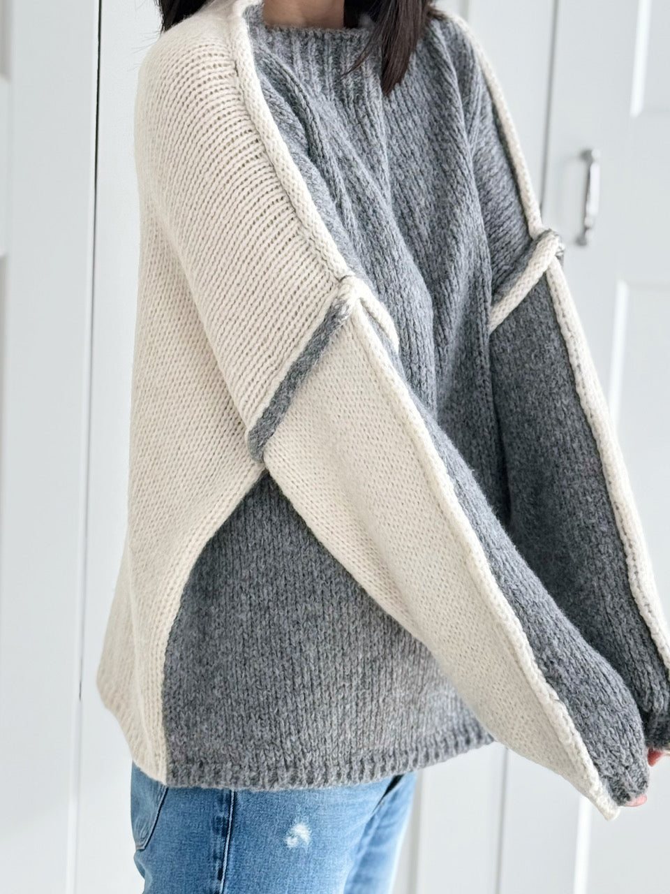 Pullover, Kontrastfarbe, Grau