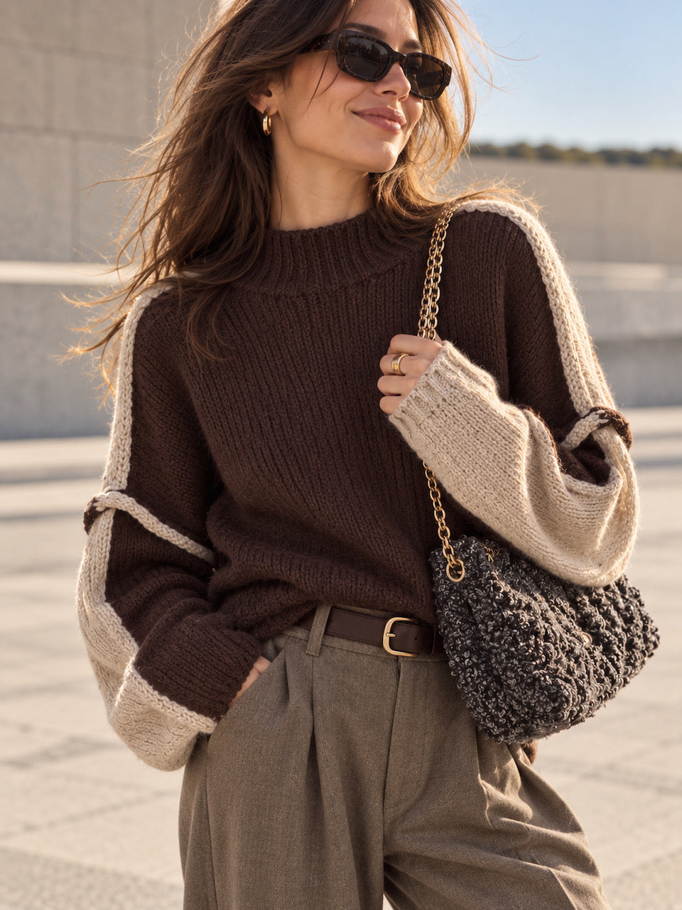 Pullover, Kontrastfarbe, Schoko