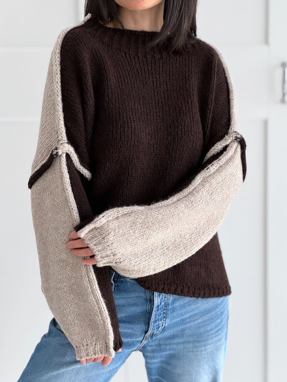 Pullover, Kontrastfarbe, Schoko