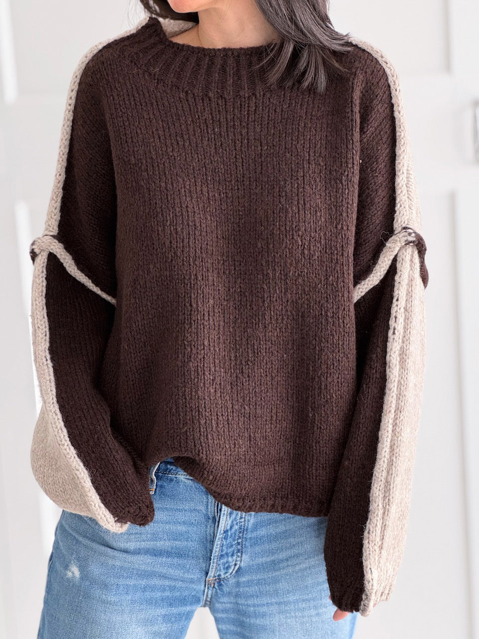 Pullover, Kontrastfarbe, Schoko