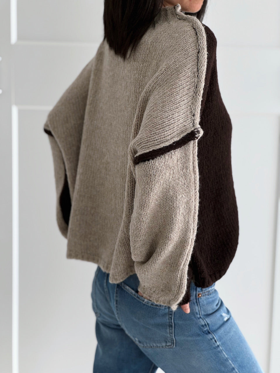 Pullover, Kontrastfarbe, Schoko