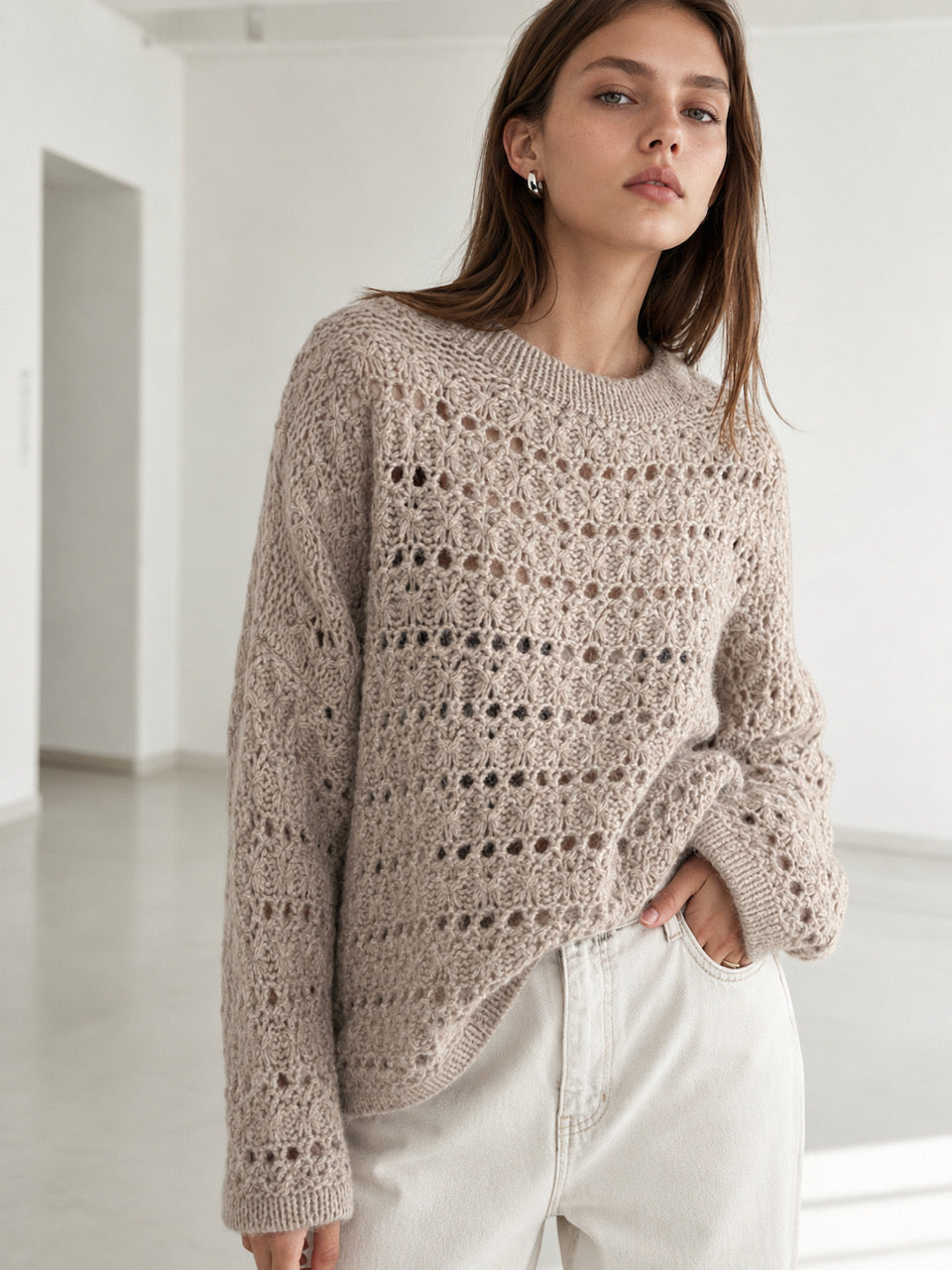 Häkelpullover, Beige