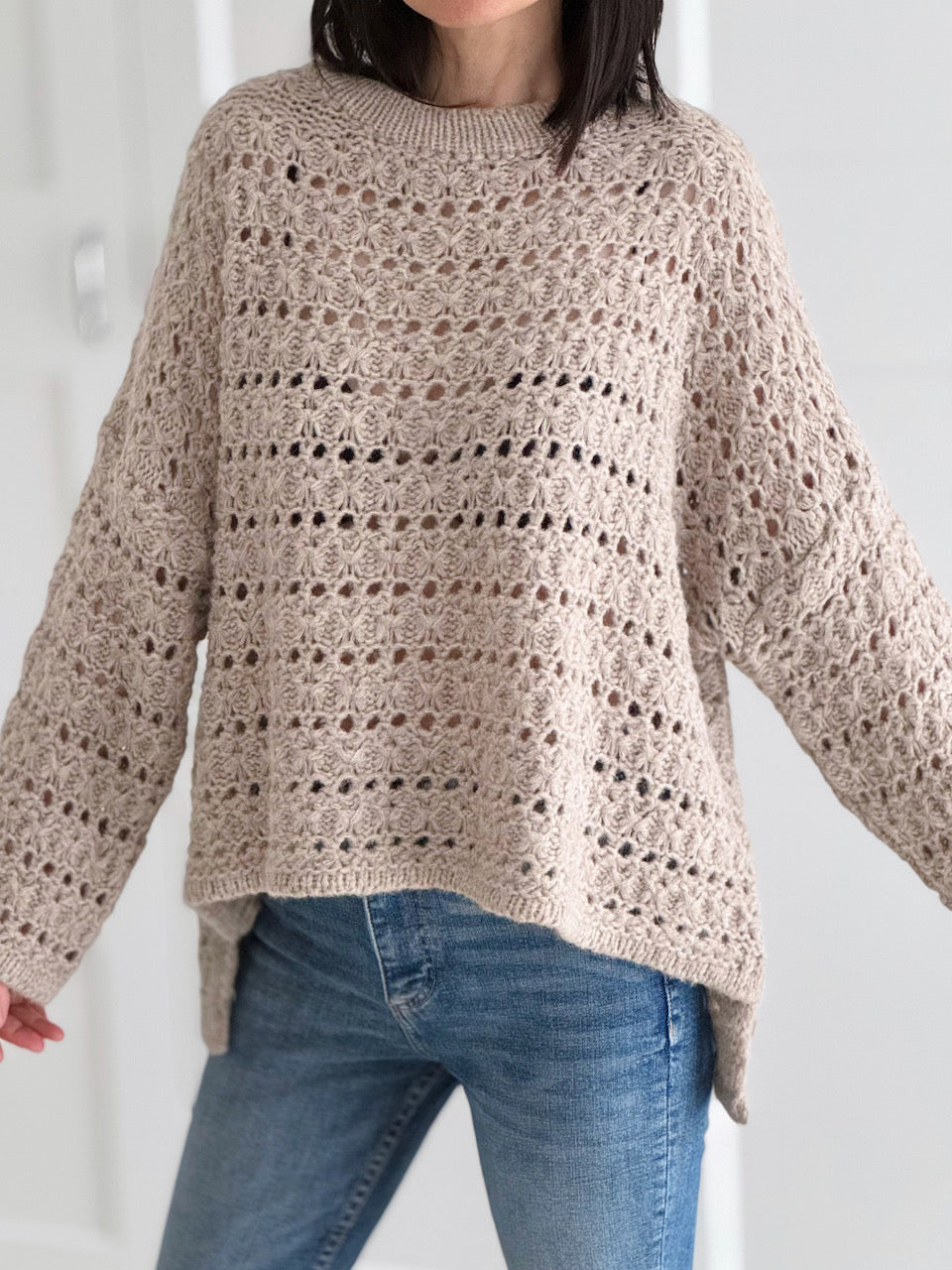 Häkelpullover, Beige
