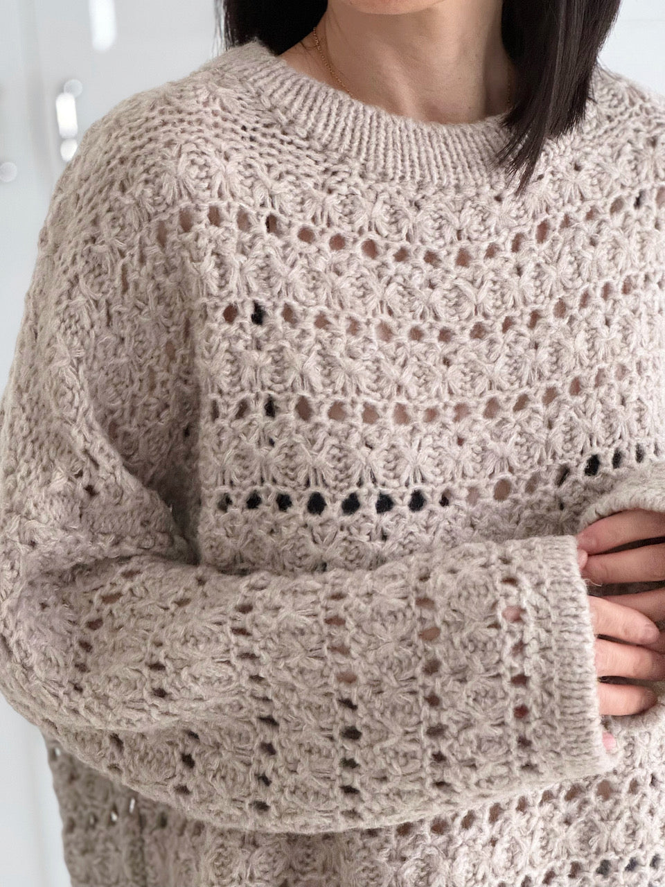Häkelpullover, Beige