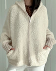 Bouclé Jacke, mit Kapuze, Cremeweiß