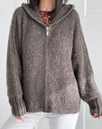 Bouclé Jacke, mit Kapuze, taupe