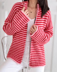 Strickjacke, Streifen, Rot