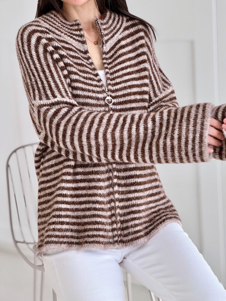 Strickjacke, Streifen, Schoko