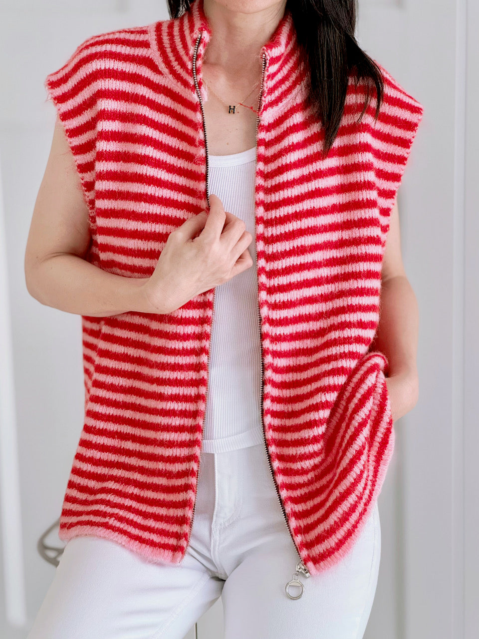Strickweste, Streifen, Rot