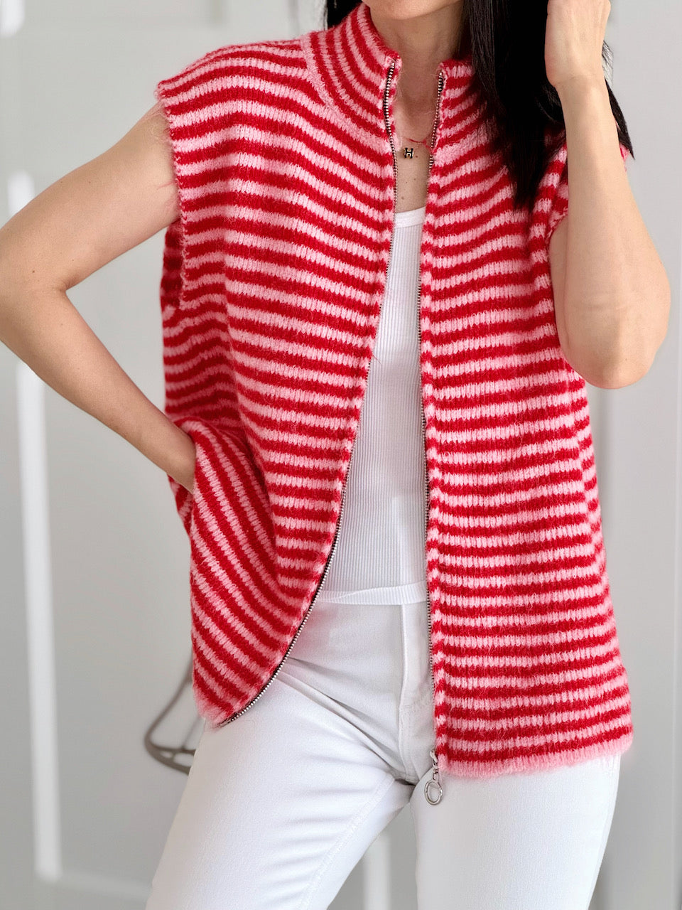 Strickweste, Streifen, Rot