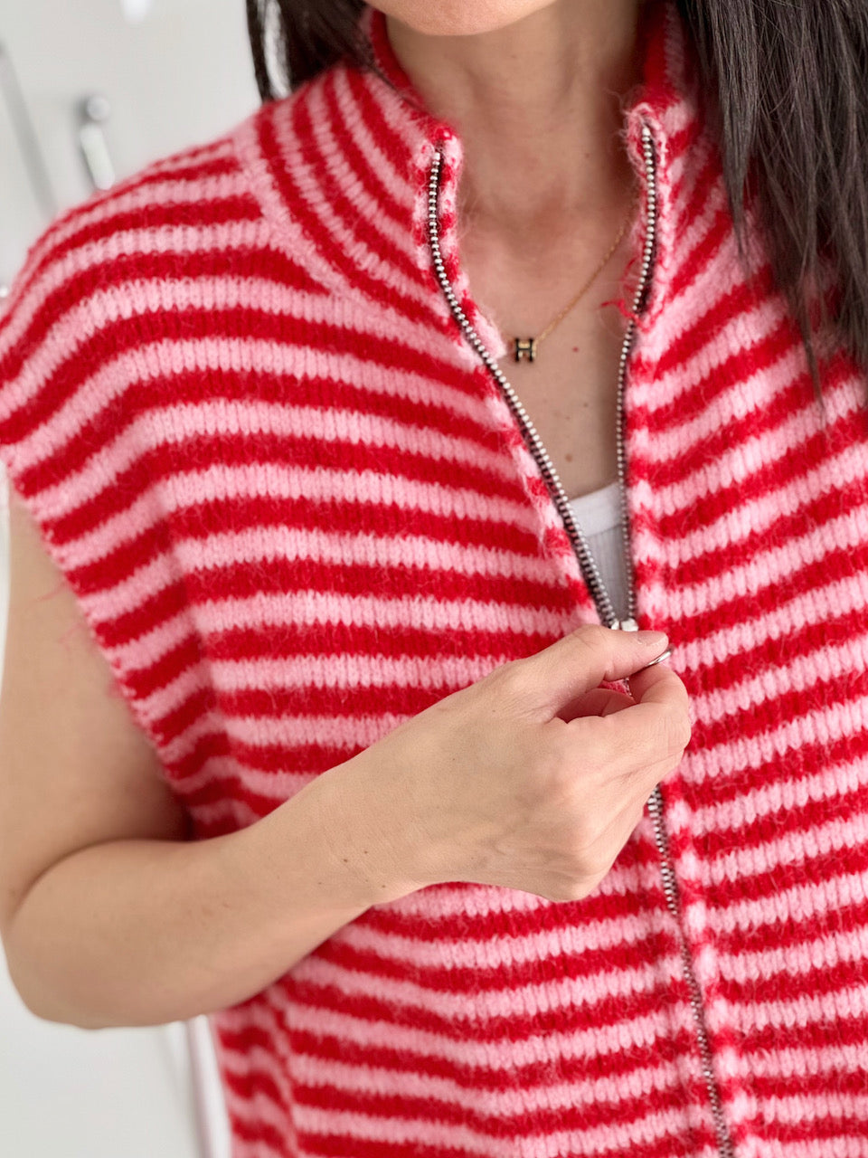 Strickweste, Streifen, Rot