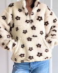 Fleece-Pullover, Blumen, Creme-Schoko