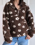 Fleece-Pullover, Blumen, Schoko-Weiß