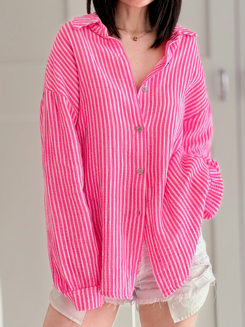 Musselin Bluse, Self Love, Streifen, 2 Farben