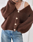 Strickjacke, Zierknöpfen, Flauschi, 3 Farben