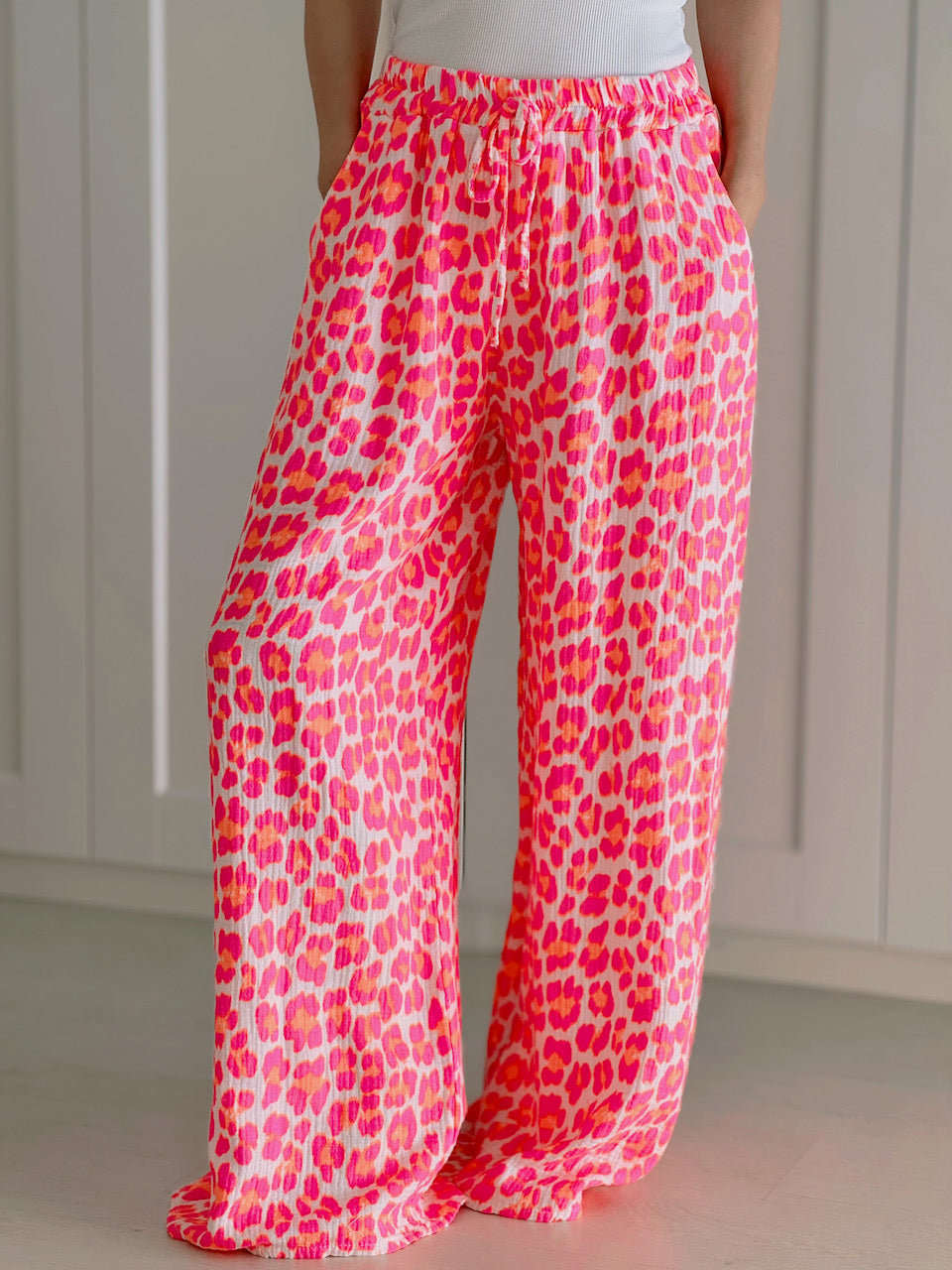 Musselin Hose, Wild-Leo, Pink-Weiß