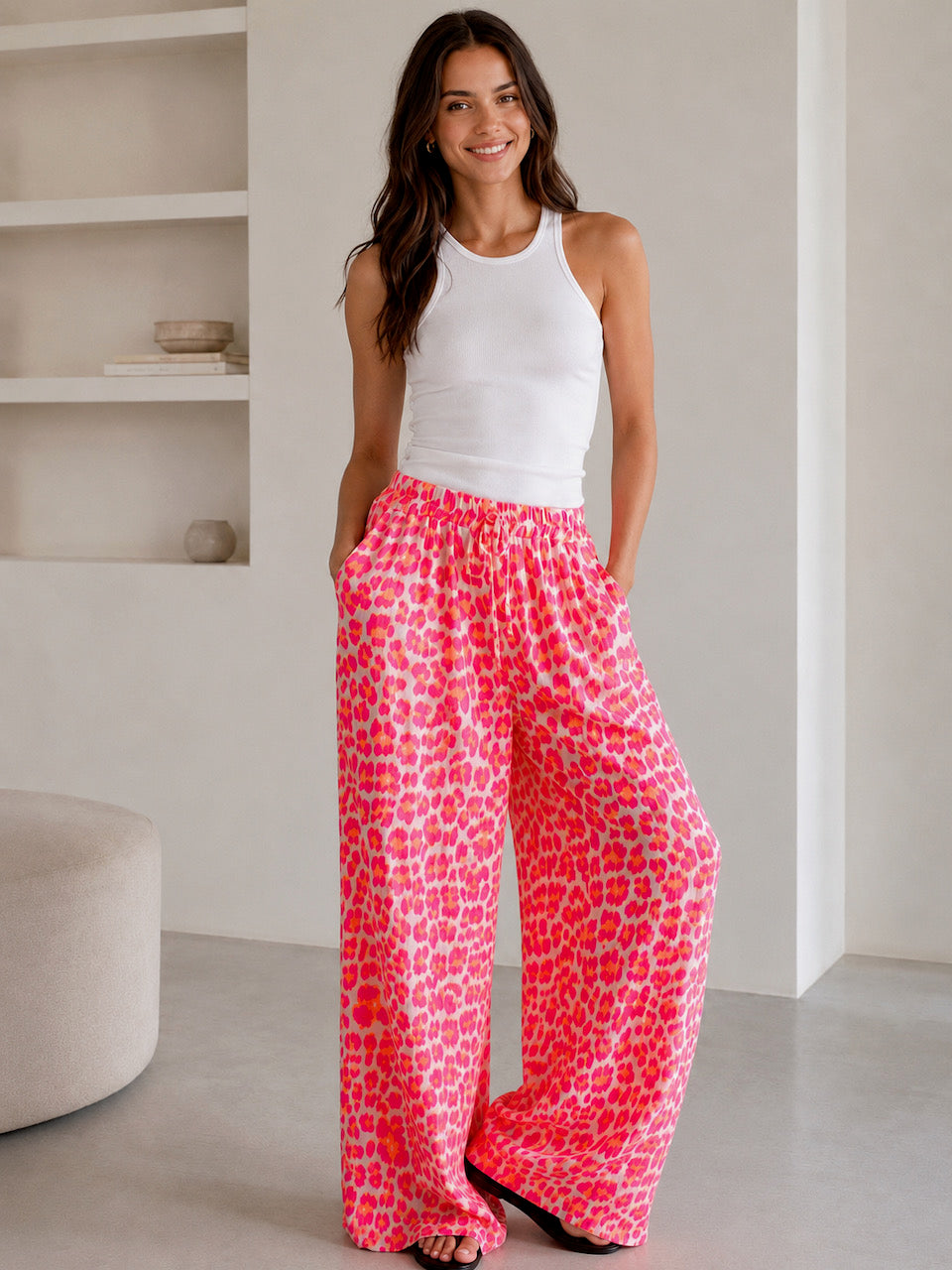 Musselin Hose, Wild-Leo, Pink-Weiß