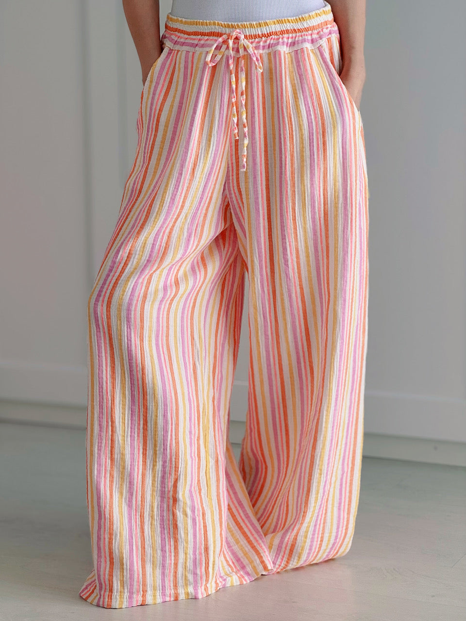 Musselin Hose, bunte Streifen, 2 Farben
