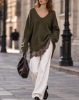 Oversize-Pullover mit Spitzensaum, 5 Farben